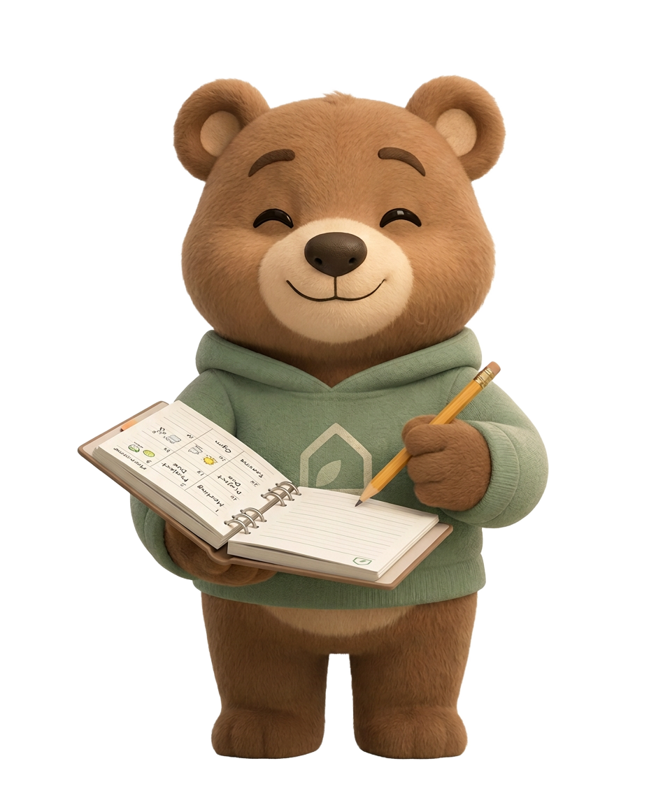 Ursinho anotando num caderno